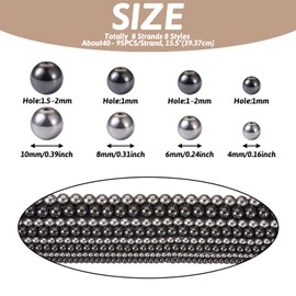 PandaHall 8 Strands Non-Magnetic Hematite Beads 4/6/8/10mm Round Gemstone Spacer Loose Beads for DIY Necklace Bracelet Earrings Jewelry Making