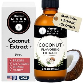 Natural Coconut Extract for Baking, Ice Cream, Drinks, and Candy - 2 oz - Water-Soluble - By Harvest Moon Delights - Coconut Flavoring, Flavor