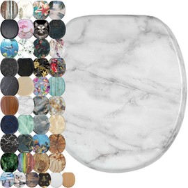 SANILO Wooden Toilet Seat with Soft Close [ROUND] - Decorative, Quiet & Slow Close Molded Wood Seat - With Strong Bumpers & Hinges - Adjustable Fit – Marble