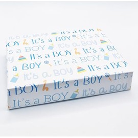 2 Sheets Baby Shower It's A Boy Blue Cute Boy Writing Design Wrapping Paper New Baby Arrival Gender Reveal Male Giftwrap (PA)