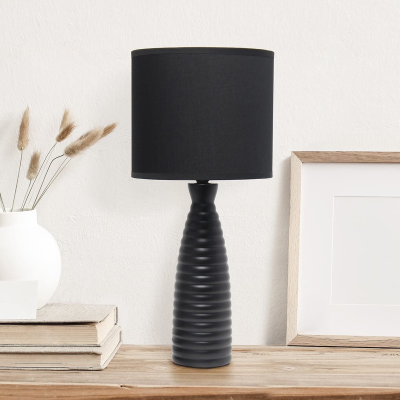 Simple Designs LT2076-BLK Alsace Ceramic Ribbed Bottle Table Lamp, Black