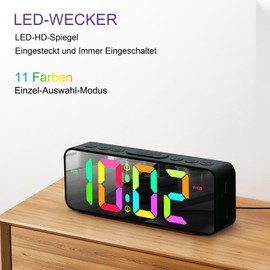 AulToller Wecker Digital mit 2 Wecker Laut für Tiefschläfer,11 Modi RGB-Nachtlicht, 4 Einstellung der Helligkeit, Große Zahlen,Wochentag,Netzbetrieben,USB-Ladeanschluss (Schwarz)