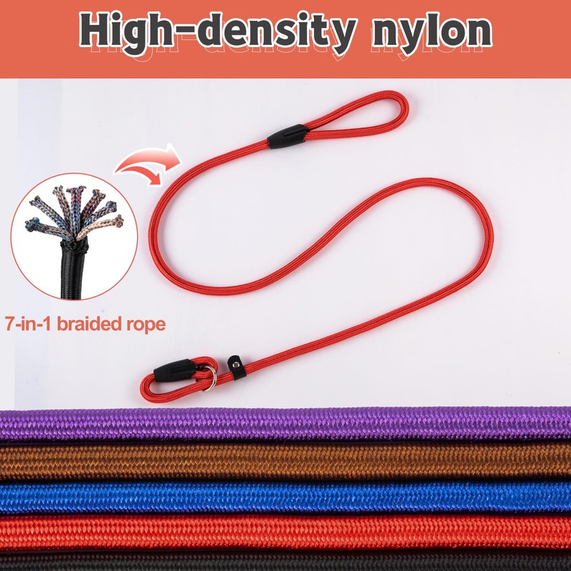 FOVRLZSE 5-Pack No-Pull Dog Slip Leads 5FT Adjustable, Red/Black/Blue/Brown/Purple (for