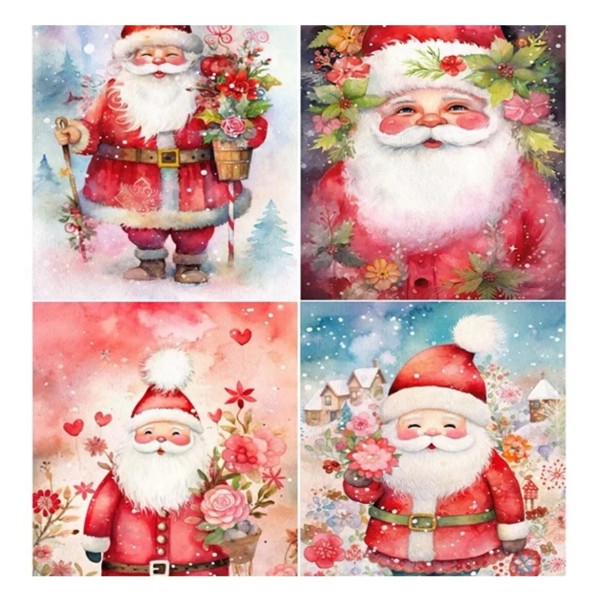Unbranded Set of 4 Santas on Decoupage Rice Paper Each