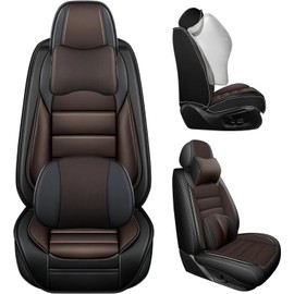 Bitablue Seat Covers for Volkswagen Touareg Hybrid 2011-2015 PU Leather Car Seat Cover Compatible Airbag Seat Protector Waterproof Luxury Auto Seat Covers(Black&Coffee,Front Set with Pillow)