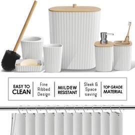 Clara Clark Clara Clark Bathroom Accessories Set - 22PC Bathroom Set, Bathroom Sets with Shower Curtain and Rugs, White Shower Curtain Set with Bathroom Trash Can