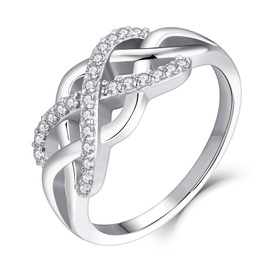 Starnny Women's 925 Silver Infinity Celtic Knot Rings 3A Cubic Zirconia Engagement Ring Wedding Rings for Her, Silver Silver T½, Cubic Zirconia