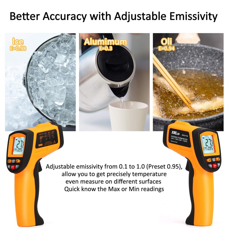 Digital Infrared Thermometer Highest Lowest Temperature Alarm Measurement from -50°C