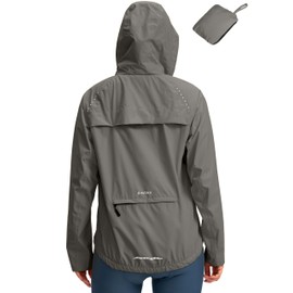 Bikewa Women's Cycling Rain Jackets Waterproof Windbreaker Lightweight Running Windproof Reflective Jacket Packable Hooded(Grey,XL)