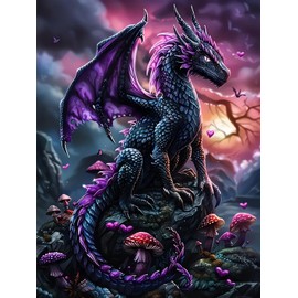 Purple Dragon Diamond Art Kits for Adults, Dragon Diamond Painting for Beginners, Diamond Dot, Gem Painting Kit, Crafts for Adults, Dimond Art Paintings Kit, Crystal Home Wall Decor Gifts (12x16inch)