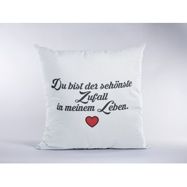 LIEBTASTISCH Love Cushion Cover "Du bist der schönste Zufall in meinem Leben" – Cushion Cover – Decorative Cushion – White 40 cm x 40 cm – Love – Treasure – Relationship