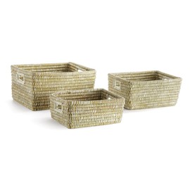Napa Home & Garden RIVERGRASS RECTANGULAR STORAGE BASKETS SET OF 3 - Hand-Woven Natural Baskets for Spa-Inspired Decor White White