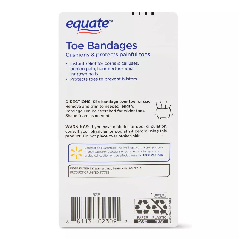 Equate Toe Bandages Cushion & Protect Corns and Bunions, 3