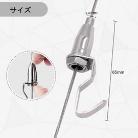 Picture Rail, Wire Hook, Stainless Steel, Wire Hook, Free Metal Fittings, For Picture Frames, Paintings, Wall Hangings, Exhibitions (0.5 m), Set of 5 Wires, 1 Hook Included