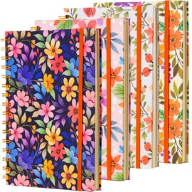 Spiral Journals for Women Cute Notebook Hardcover Spiral Notebook A5 Spiral Bound Journals, 4 Pack Floral Notebooks, 8.3" x 6.3", College Ruled, 160 Pages, 100GSM, Wonem Gift
