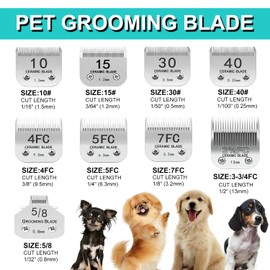 Docal Detachable Clipper Ceramic Blades 10#/30#/40#/3FC/4FC/5FC/7FC Silver, Dog Grooming Clipper Replacement Blades Compatible with KM Series Clippers, Most A5, Cut Length 0.25mm to 13mm, 7 Packs