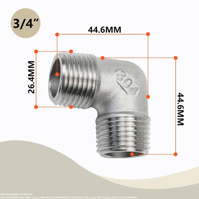 Bwintech 3 Pcs 90 Degree 3/4" Male to 3/4" Male