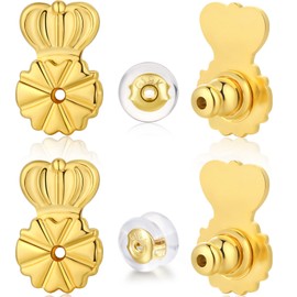 6 PCS Earring Backs Replacement for Studs, Droopy Ears & Heavy Earrings, HAZIFES Well Made Crown Shape Earring Lifters, Large Support Backings Plus 2pcs Silicone Backs, 18K Gold