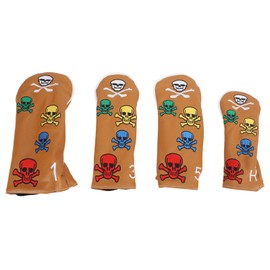 4Pcs Skull Golf Club Head Covers Golf Club Headcovers Colorful Skeleton Putter Cover for Woods Irons Brownish Yellow