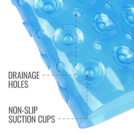 18x18 Bathtub Mat, Reliable Slip Protection for Shower, BPA Free, Latex Free, DEHP Free, Drain Holes to Prevent Water Buildup, Blue