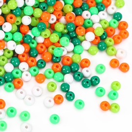 UPINS St. Patrick's Day Beads,1000 Pcs 6mm Green Spacer Beads Round Plastic Craft Beads for Bracelets Jewelry Making and Irish Party Decoration, Green & White & Orange