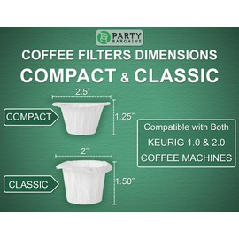 PARTY BARGAINS 300-Count Paper Coffee Filters – Compact Design, White Single-Use Filters, for Keurig Brewers and Compatible with K-Cup Pods 1.0 & 2.0 Models