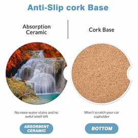 Waterfall in Deep Car Coasters for Cup Holders Car Cup Holder Coasters 2 Pack for Car, Anti Slip Ceramic Car Cup Mat with Finger Notch Cute Car Interior Accessories for Women Men