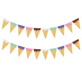 VILIFEVER Ice Cream Cone Banner for Birthday Party Decorations Garland Ice Cream Theme Baby Shower Supplies Wedding Bar Sign Donut Grow Up Photo Backdrop Favors