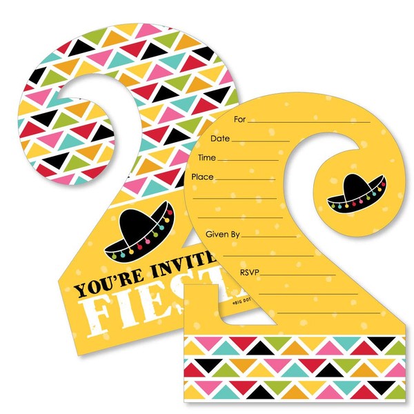 2nd Birthday Let's Fiesta - Shaped Fill-in Invitations - Mexican Fiesta Second Birthday Party Invitation Cards with Envelopes - Set of 12
