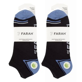Farah 10 Pairs Mens Bamboo Trainer Socks Striped Cushioned Ankle Socks (6-11, Black)