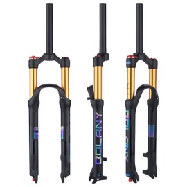 BOLANY 26/27.5/29 MTB Bike Air Suspension Fork Shock Absorber Rebound Adjustment 1 1/8 Straight Tube QR 9mm Travel 100mm Manual/Remote Locking Fit Mountain/Road Bike