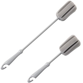 2PCS Grey Soft Sponge Bottle Cleaning Brush Plastic Handle 1 Long 1 Short Washing vase Bottle Pot Cleaner（2 Size 10”15”）