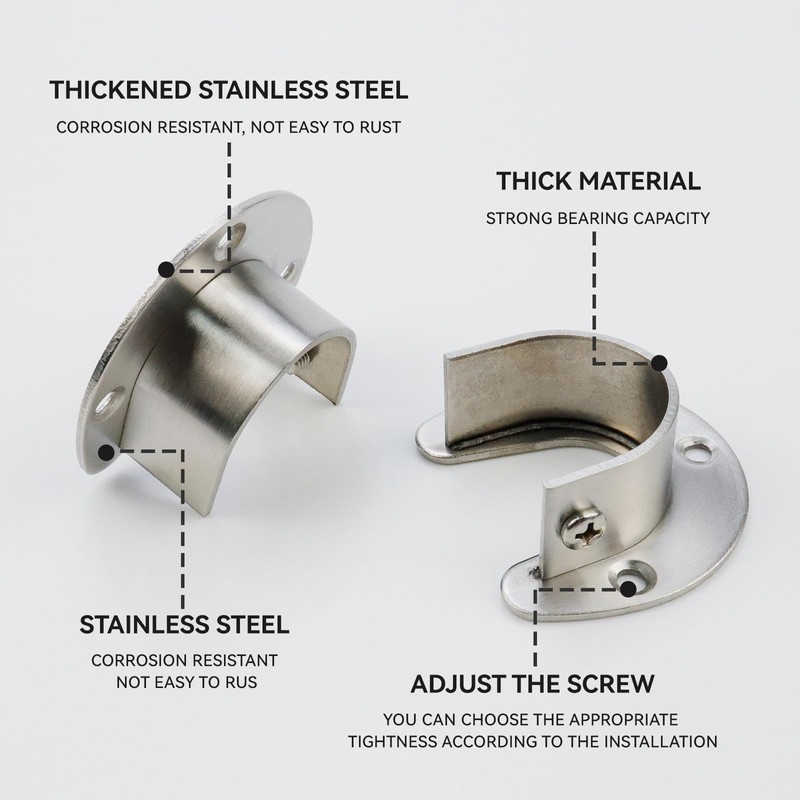Tighall 6PCS Heavy Duty Stainless Steel Closet Pole Sockets Rod