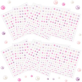 Naler 1650 Piezas Perlas Adhesivas de Colores para Maquillaje Pegatinas de Perlas de Espalda Plana para Manualidades Decoraciones Brillantes para Uñas Cara 10 Hojas, 3/4/5/6 mm