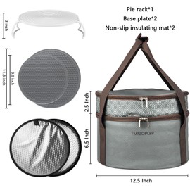 Tmrioplep Pie Carrier With A Lid And Handle, With A Hard Edge That Won'T Collapse, Round Insulated Casserole Carrier,It Is Suitable For The Safe Transportation Of Cold And Hot Food (Grey)