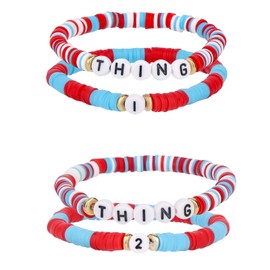Mikovivi 4pcs Friendship Bracelet Kit, Red White and Blue Friendship Matching Bracelets Polymer Clay Beads Jewelry for Friends Couples Family Women Men Gifts