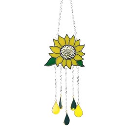 Sarini Sunflower Wind Chime Sun Flower Hanging Sign Dripping Pendant Stained Suncatcher Garden Ornament Decor For Outdoor Indoor Home Bedroom Living Room Window
