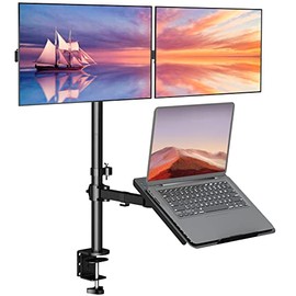 Dual Monitor Stand, Laptop and Monitor Stand for 2 Screen 1 Laptop Notebook, Extra Tall Desk Mount for Monitor up to 27 inch, Notebook up to 17 inch (M002XLLP), Black by WALI