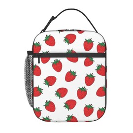 Red Strawberry Lunch Bag for Kids Teen Girls Women Insulated Reusable Cooler Square Lunch Box Bag for School Work Outdoor
