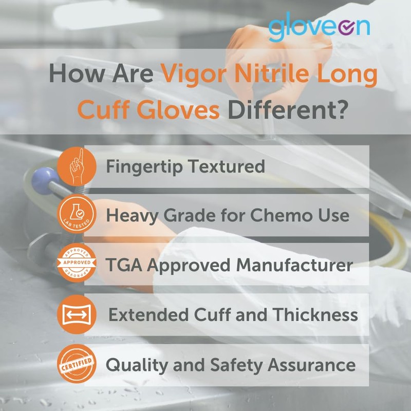 GloveOn Disposable Nitrile Vigor Long Cuff Gloves (Medium, 100, count)