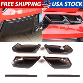 encar88_8 6PCS Smoked Rear Bumper Tail Fog Light Trim Cover Kit For Corvette C7 2014-2019