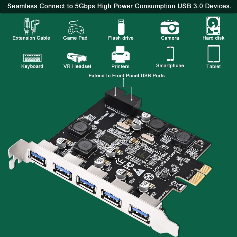FebSmart Tarjeta de expansión de 7 puertos Superspeed 5Gbps USB