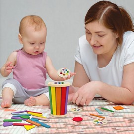 Montessori Toy from 1 Year, 3-in-1 Montessori Toy from 1 2 3, Wood Colour Shape Sorting Toy, Motor Skills Toy and Sorting Game, Educational Toy Promotes Fine Motor Skills Baby from 12 Months [Original