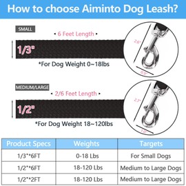 Aiminto Dog Leash, Braided Rope Traction – Walking Training Lead for Medium/Large Dogs ((1/2") - 2FT, Black)