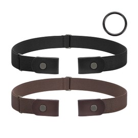 JasGood Pack of 2 Men's Buckle-Free Elastic Belt Without Buckle, Buckle-Free Invisible Belt for Men, 3.5 cm Width, 2-Black/Coffee