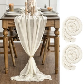 Artoid Mode Boho Gauze Cheese Cloth Beige Pack of 2 Table Runner 90 x 300 cm Kitchen Table Decoration Indoor Holiday Wedding Party Birthday Decor