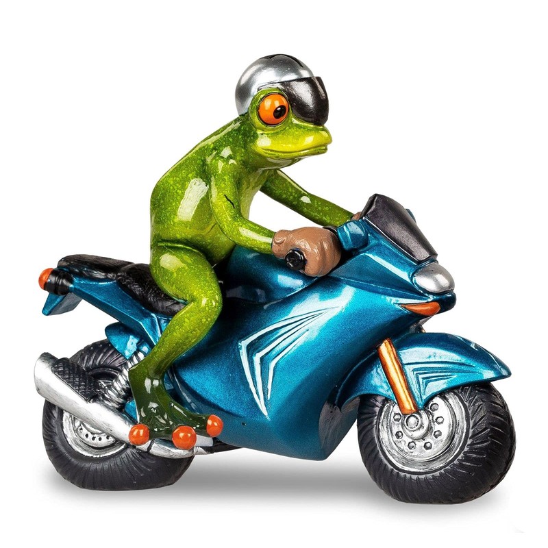 formano Funny Frog Figurine Motorcyclist Blue Poly 18 cm