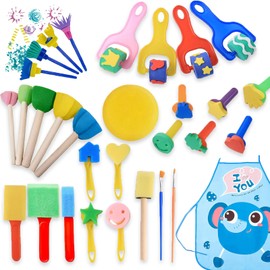 JUXINE 33-Piece Painting Sponge Brush Set, Children's Painting Tools Set, Creative Craft Set with Different Shapes, Safe and Non-Toxic, Ideal for Early Education, DIY Art & Gifts