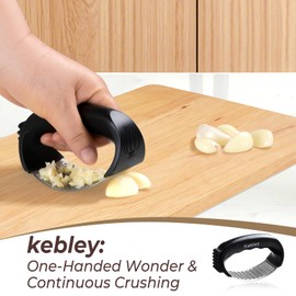 Kebley Garlic Press Rocker Stainless Steel Garlic Crusher, Mincer and Chopper with Peeler and,Scraper,brush,loose meat hammer Easy Kitchen Gadget for Effortless Smashing