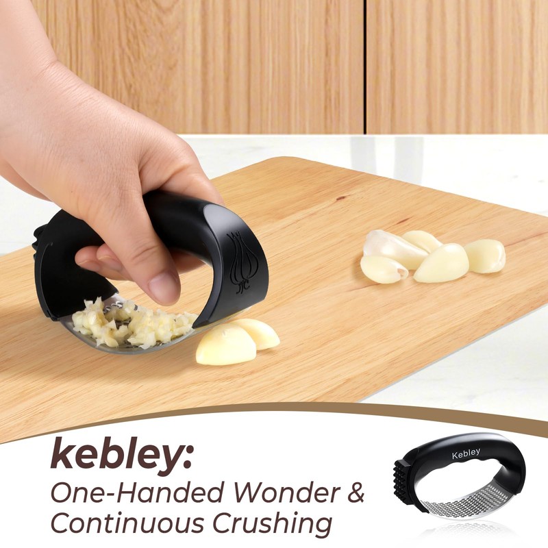 Kebley Garlic Press Rocker Stainless Steel Garlic Crusher, Mincer and